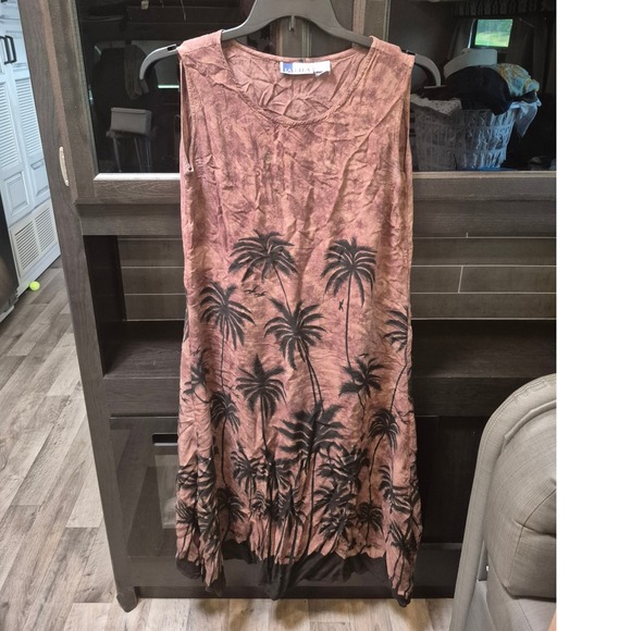 La Cera Palm Tree Dress Sleeveless Midi Casual Sundress Boho‎ Size M 036 - Picture 1 of 6